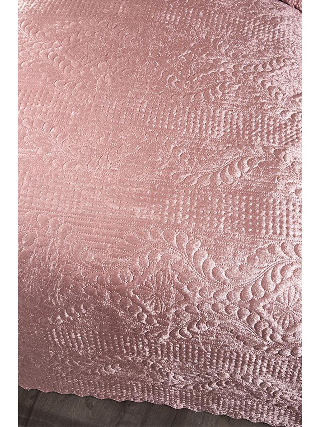 Pembe Velica Tek Kişilik Kadife Yatak Örtüsü Pudra-8