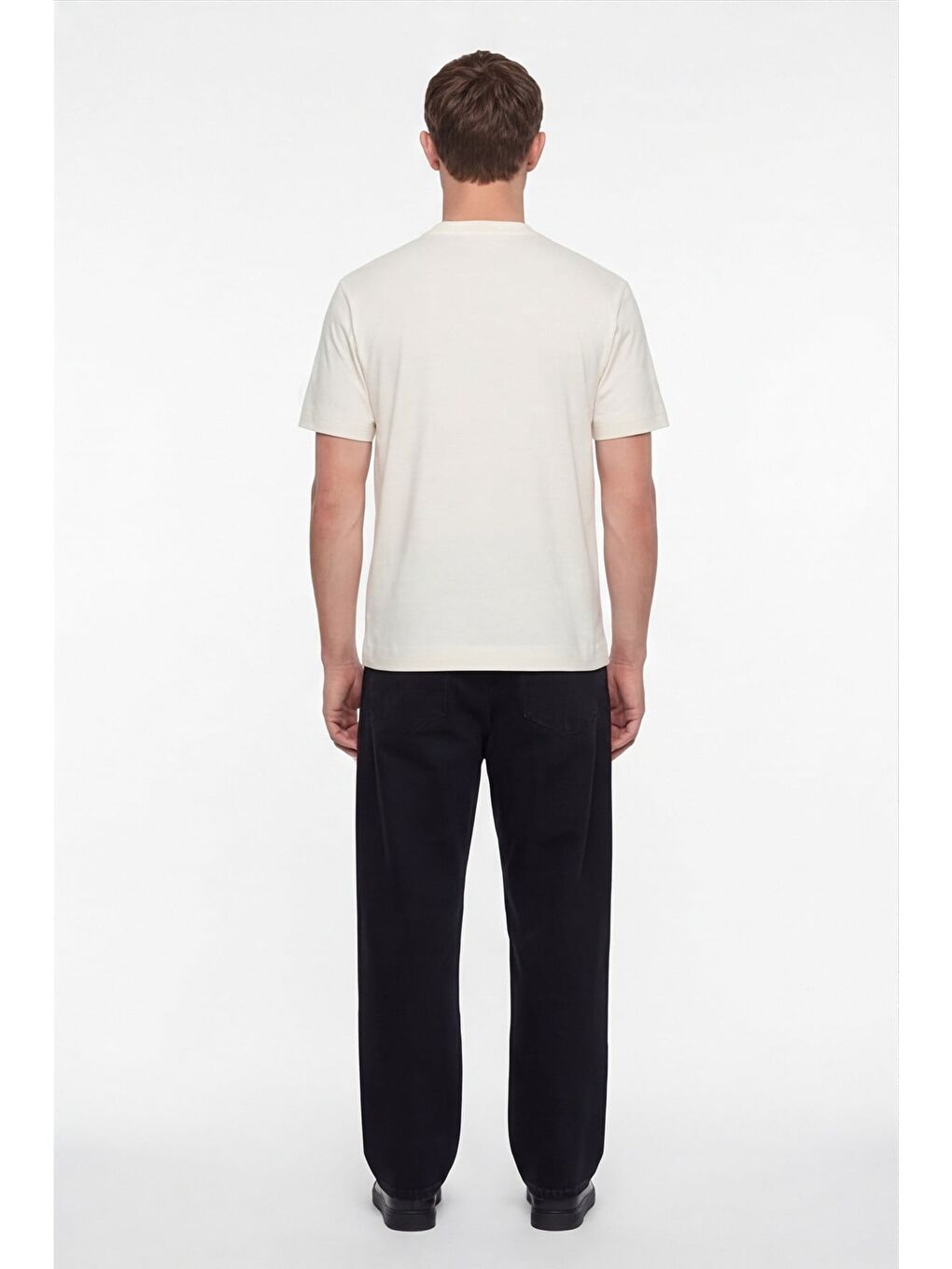 Ekru Erkek Açık Krem Normal Kesim Regular Fit %100 Pamuk Dokuma Bisiklet Yaka Basic T-Shirt-3