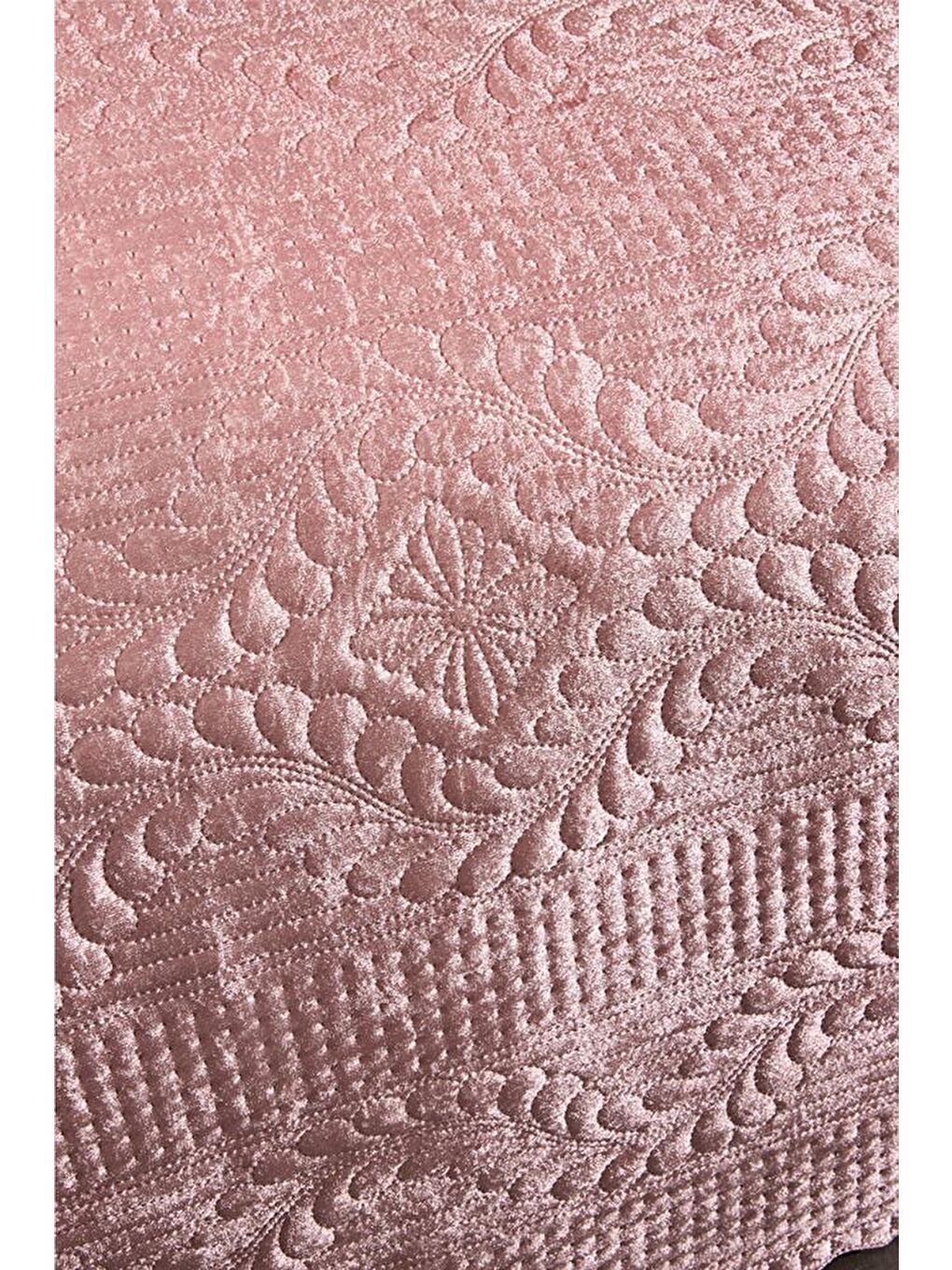 Pembe Velica Tek Kişilik Kadife Yatak Örtüsü Pudra-9