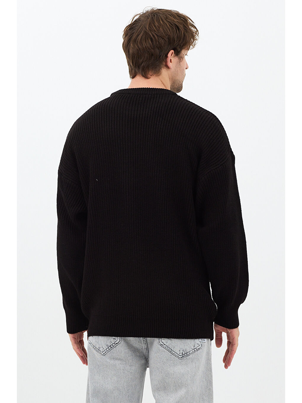 Erkek Siyah Regular Fit Bisiklet Yaka Örgülü Triko-4