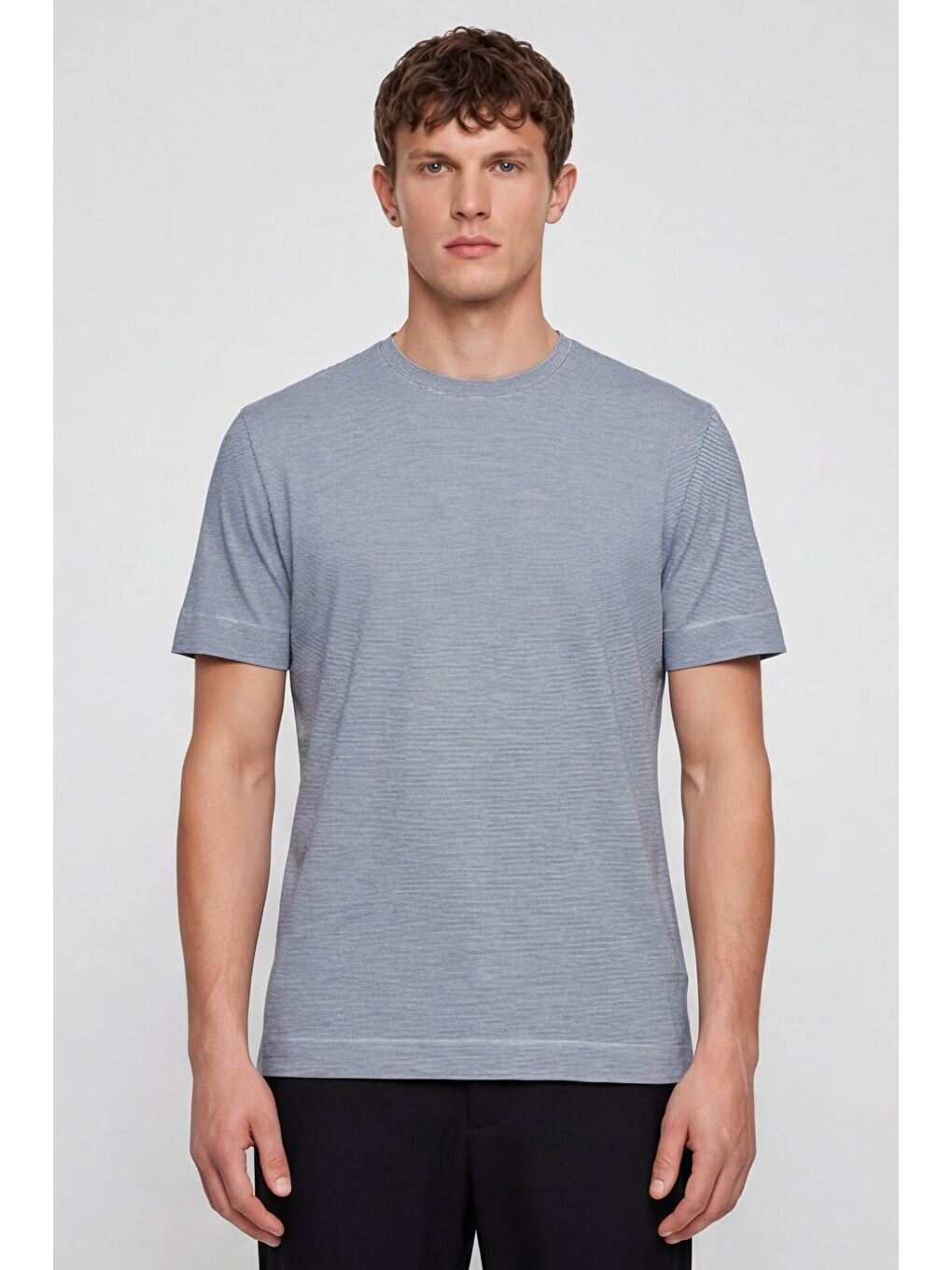 Erkek Lacivert-Beyaz Normal Kesim Regular Fit %100 Pamuk Bisiklet Yaka Basic Tişört