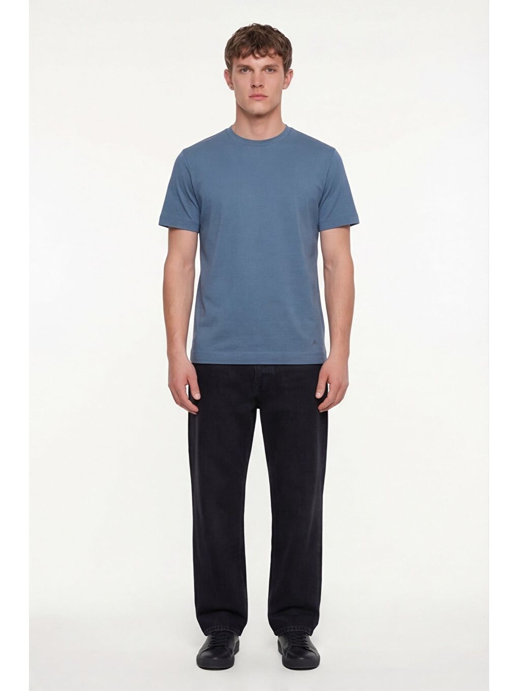 Erkek Pilot Mavi Normal Kesim Regular Fit %100 Pamuk Dokuma Bisiklet Yaka Basic T-Shirt-1