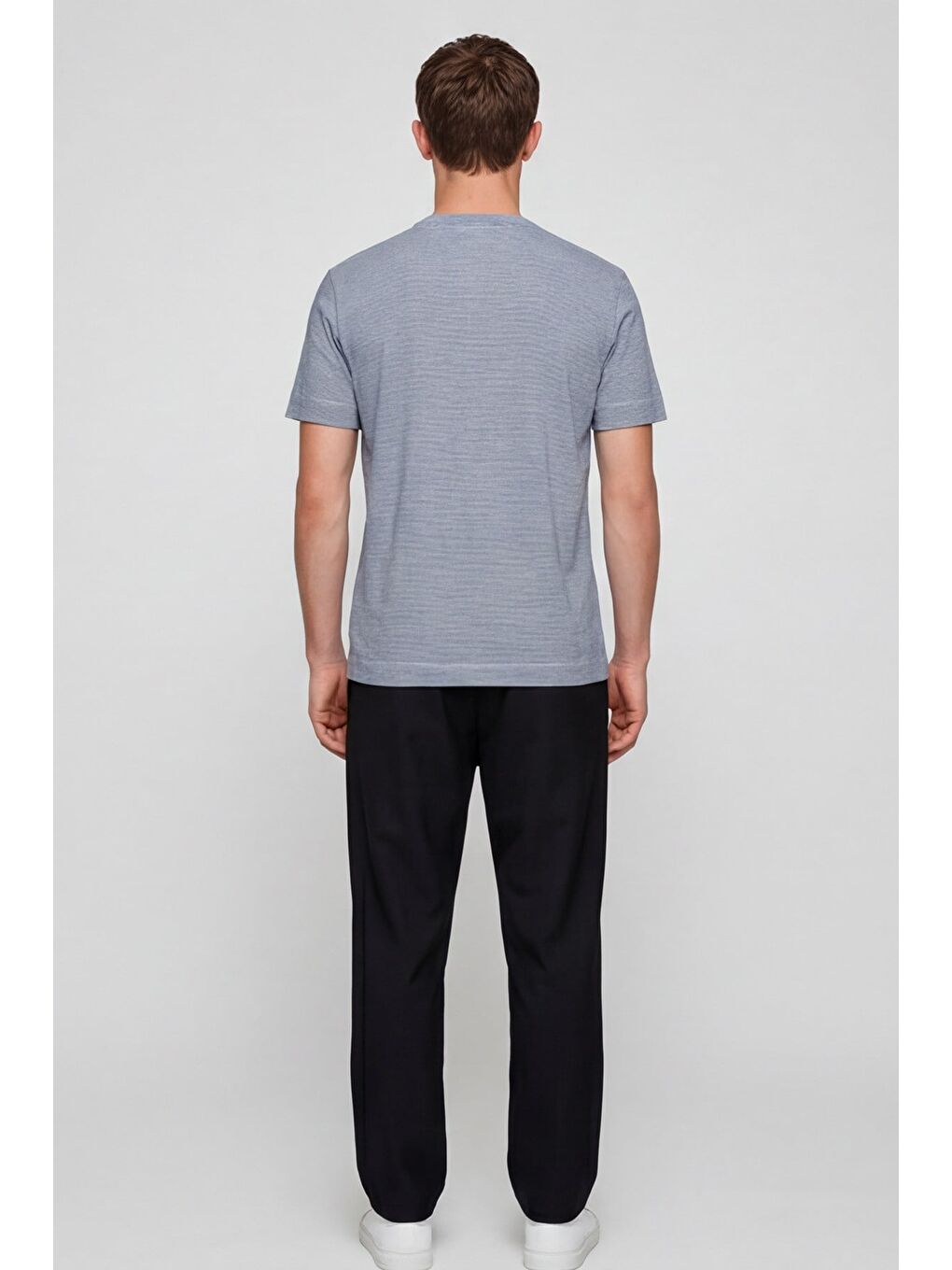 Erkek Lacivert-Beyaz Normal Kesim Regular Fit %100 Pamuk Bisiklet Yaka Basic Tişört-3