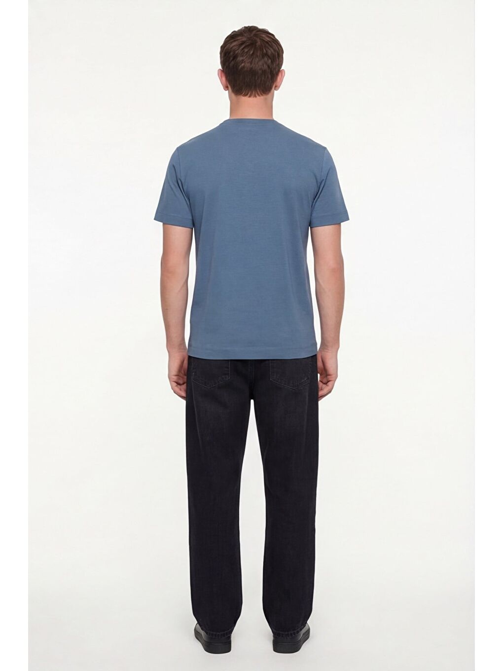 Erkek Pilot Mavi Normal Kesim Regular Fit %100 Pamuk Dokuma Bisiklet Yaka Basic T-Shirt-3