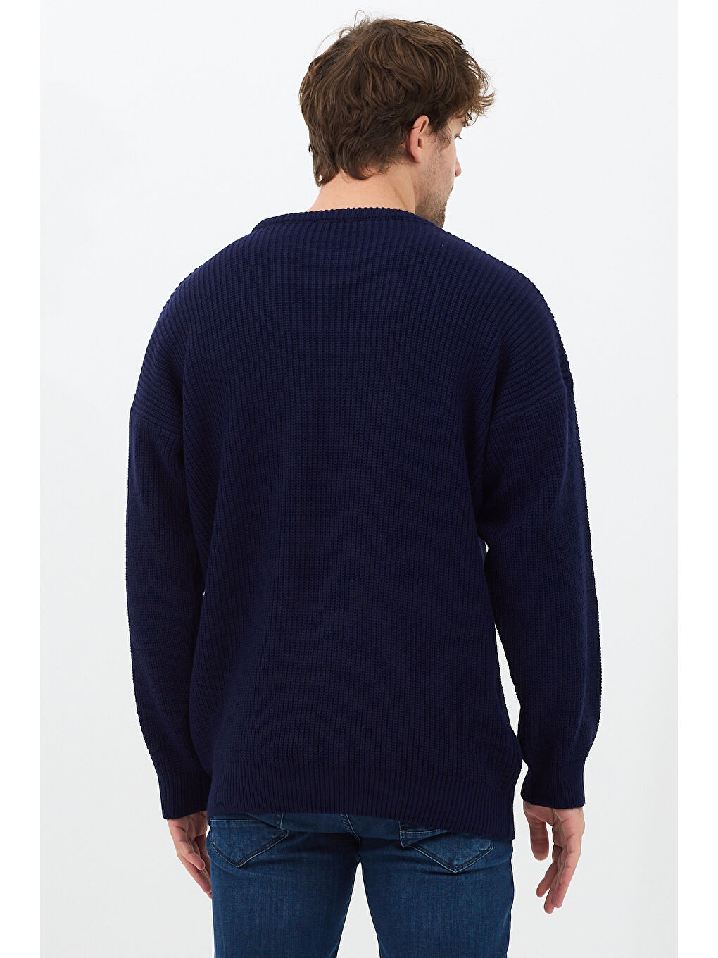 Erkek Lacivert Regular Fit Bisiklet Yaka Örgülü Triko-5