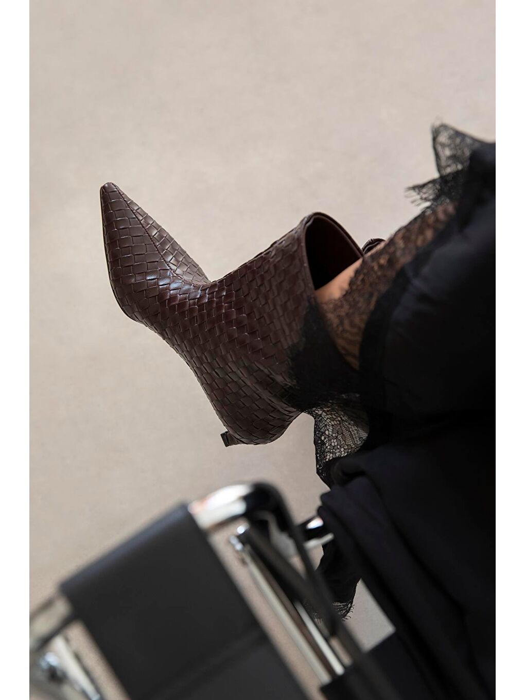 Zoey Kadın Örgü Detay Deri Bot Bordo-1