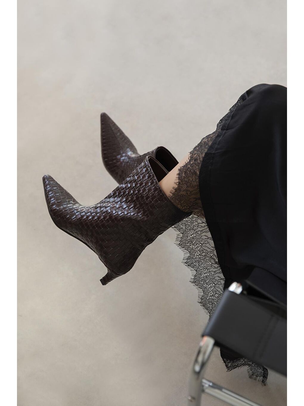 Zoey Kadın Örgü Detay Deri Bot Bordo-2