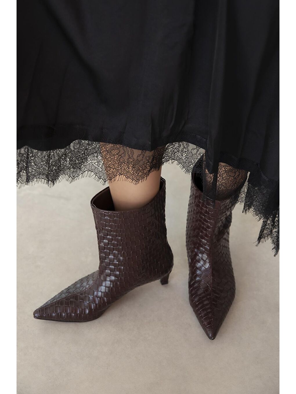 Zoey Kadın Örgü Detay Deri Bot Bordo-3