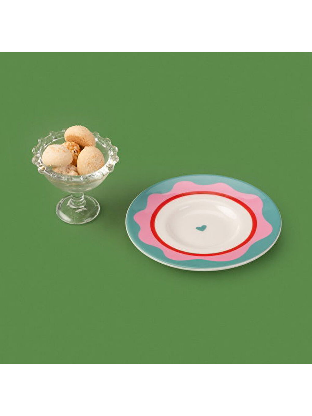 Kitchen Granny Çay Tabağı - Yeşil / Pembe - 13 cm-2