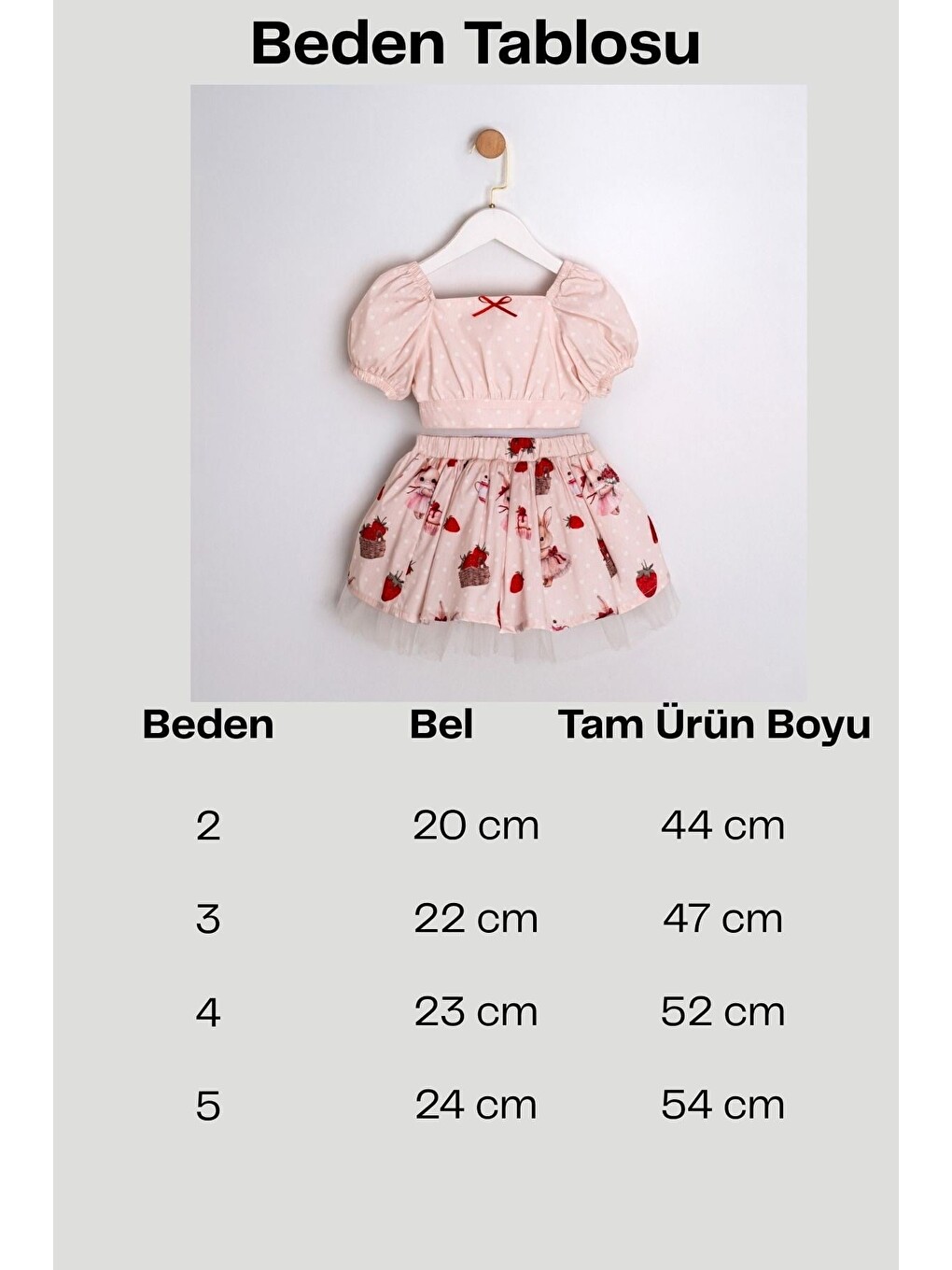 Pembe Kız Çocuk Çilek Ve Tavşan Desenli Crop Bluz Ve Etekli 2'Li Yazlık Takım-4