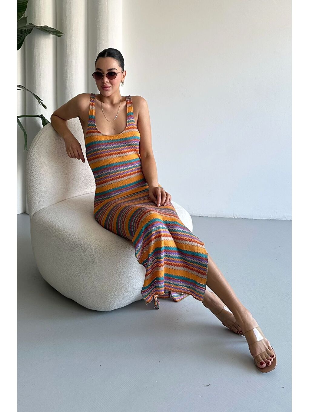 Karışık Kadın Çok Renkli Askılı Uzun Pareo Elbise-1