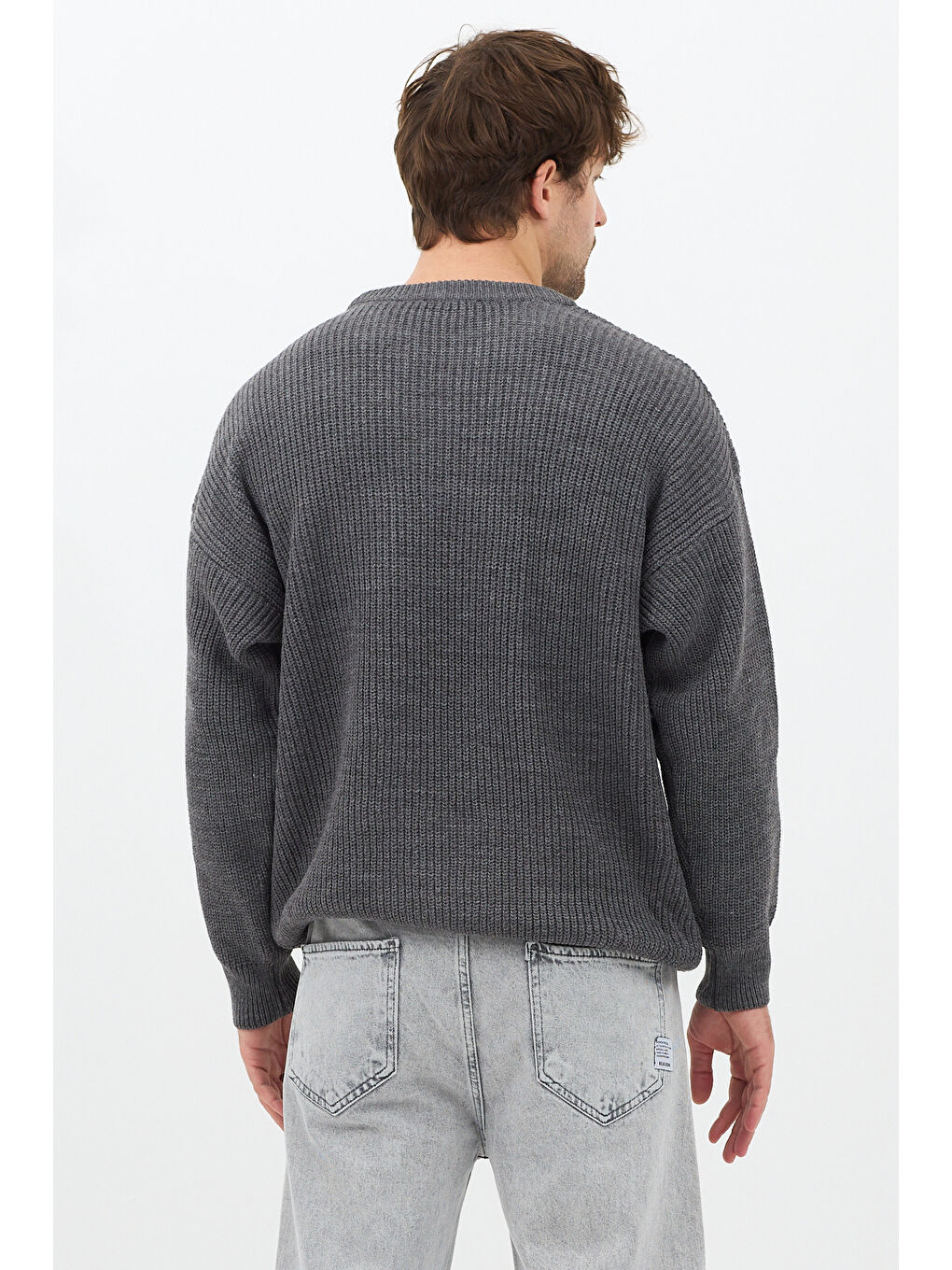 Gri Erkek Füme Regular Fit Bisiklet Yaka Örgülü Triko-6