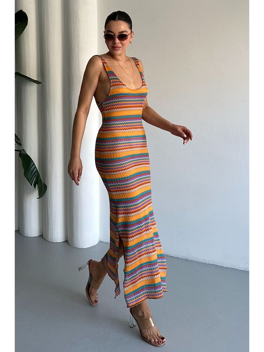 Karışık Kadın Çok Renkli Askılı Uzun Pareo Elbise-2