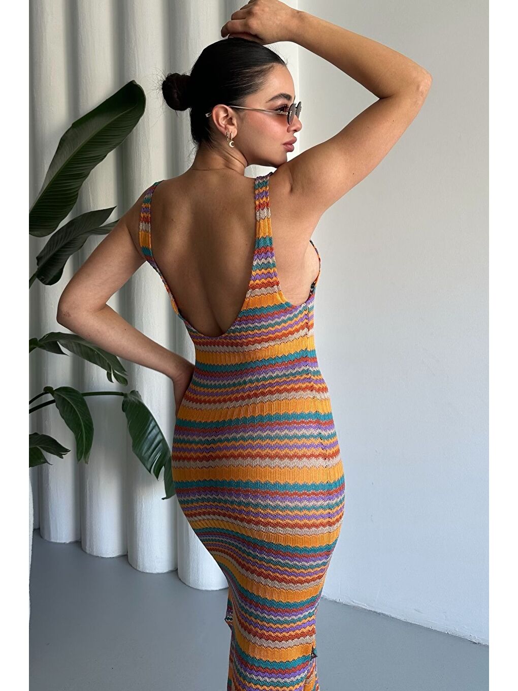 Karışık Kadın Çok Renkli Askılı Uzun Pareo Elbise-3