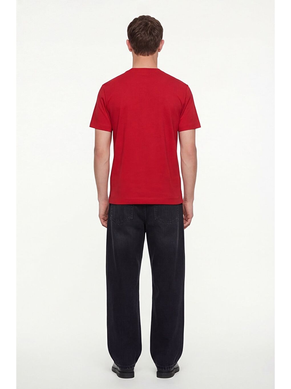 Erkek Kırmızı Normal Kesim Regular Fit %100 Pamuk Dokuma Bisiklet Yaka Basic T-Shirt-3