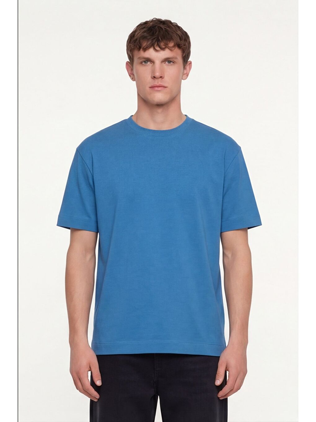 Mavi Erkek Açık Saks Normal Kesim Regular Fit %100 Pamuk Dokuma Bisiklet Yaka Basic T-Shirt