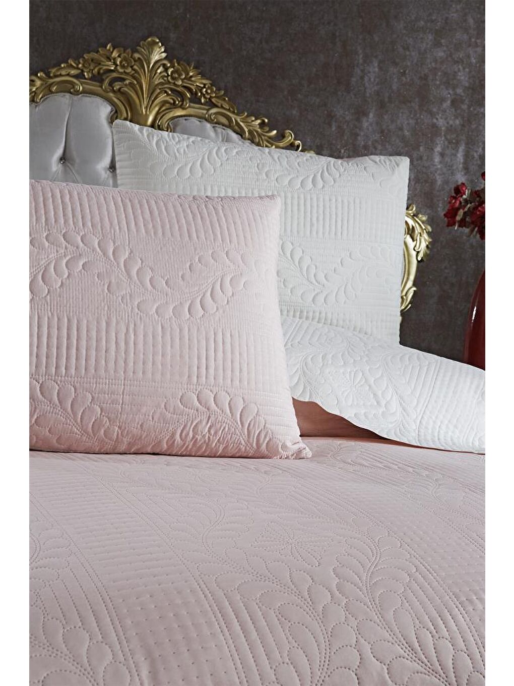 Karışık Ultrasonik Kapitoneli Sanem Çift Taraflı Çift Kişilik Yatak Örtüsü Krem Pudra-3