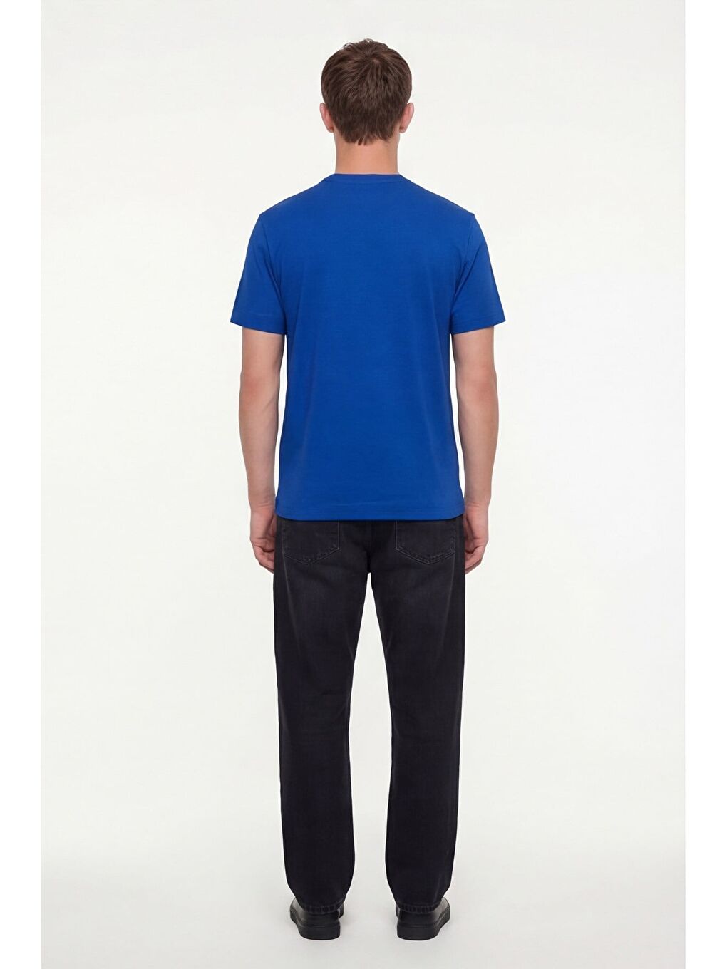 Erkek Saks Mavi Normal Kesim Regular Fit %100 Pamuk Dokuma Bisiklet Yaka Basic T-Shirt-3