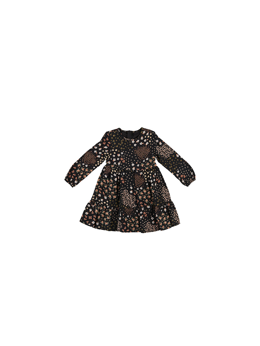 Siyah Kız Çocuk Çiçek Desenli Elbise-2