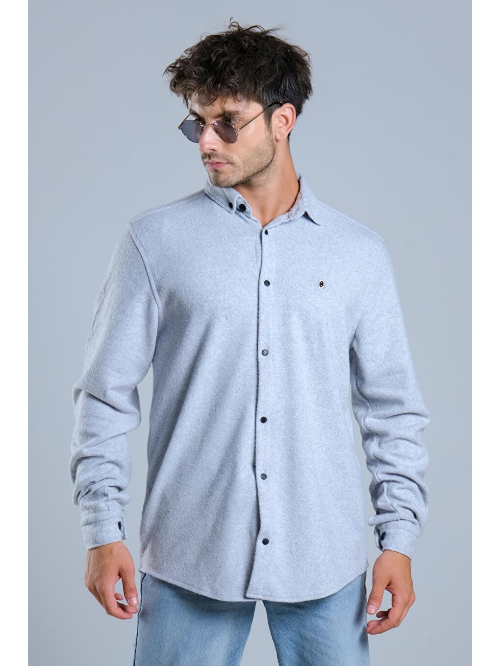 Gri Penye Dokuma Kışlık Gömlek MAR 4218-2