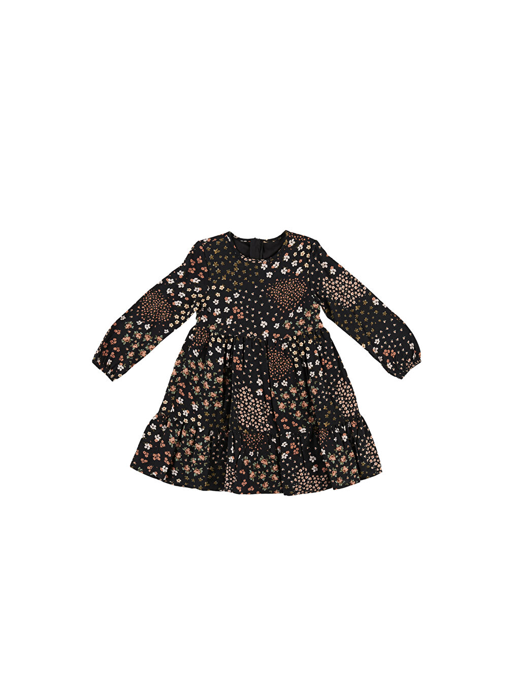 Siyah Kız Çocuk Çiçek Desenli Elbise-3
