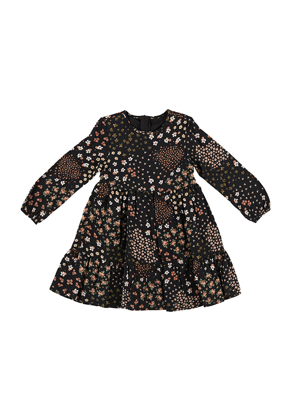 Siyah Kız Çocuk Çiçek Desenli Elbise-5