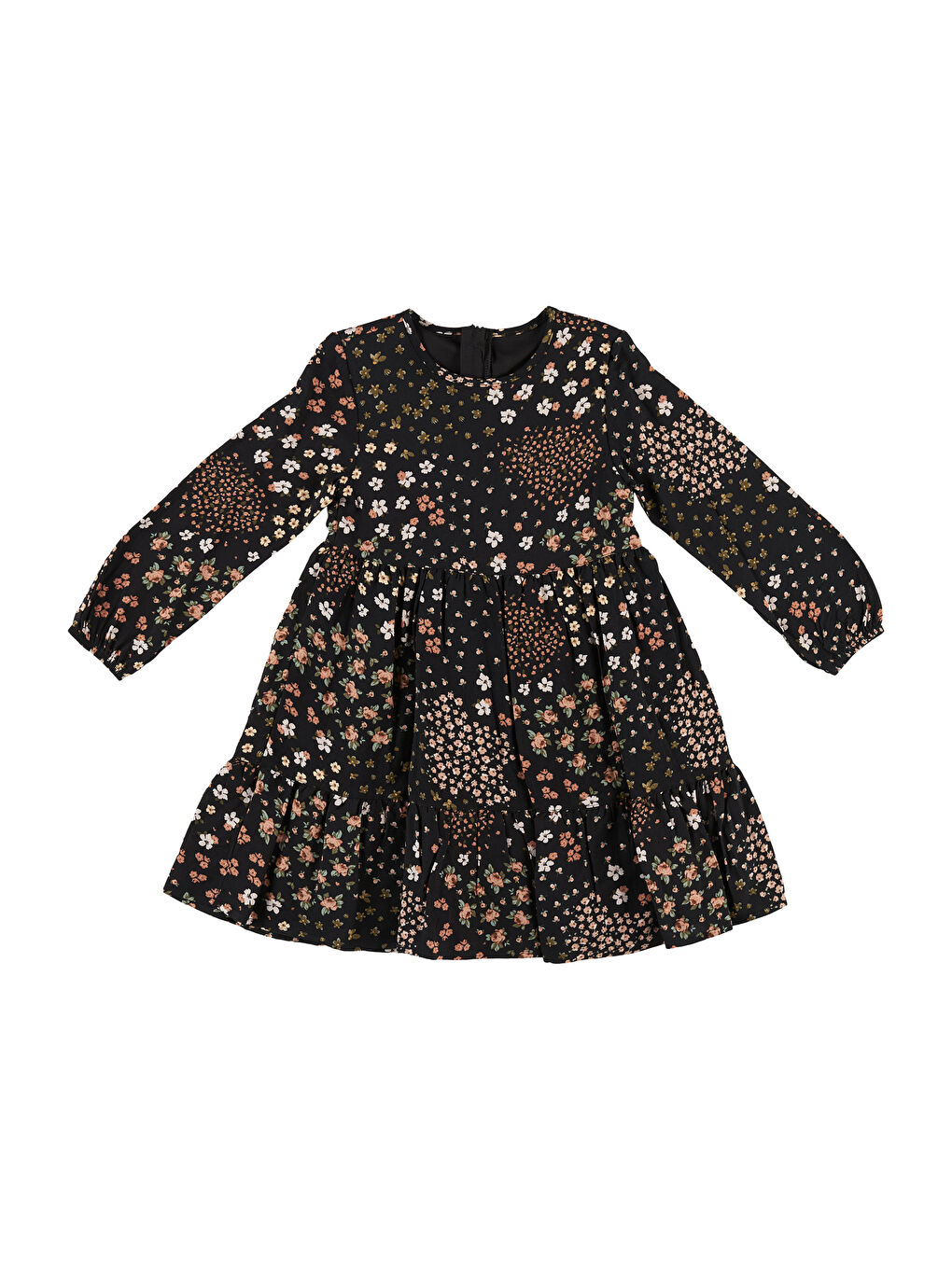 Siyah Kız Çocuk Çiçek Desenli Elbise-6