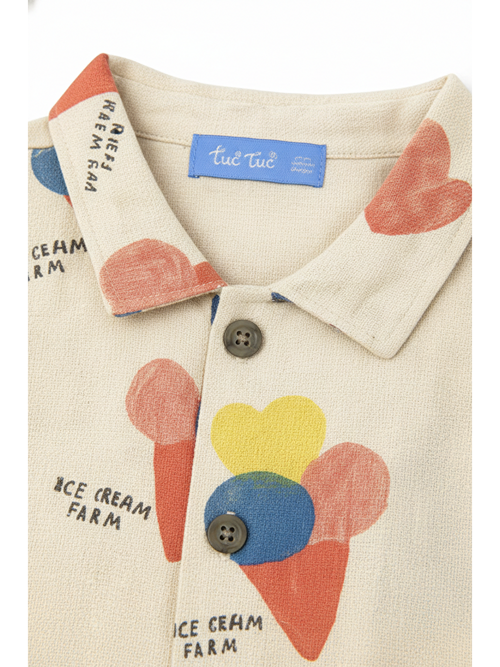 Çocuk Pamuklu Bej Dondurma Desenli Gömlek Ve Şort Takım-1