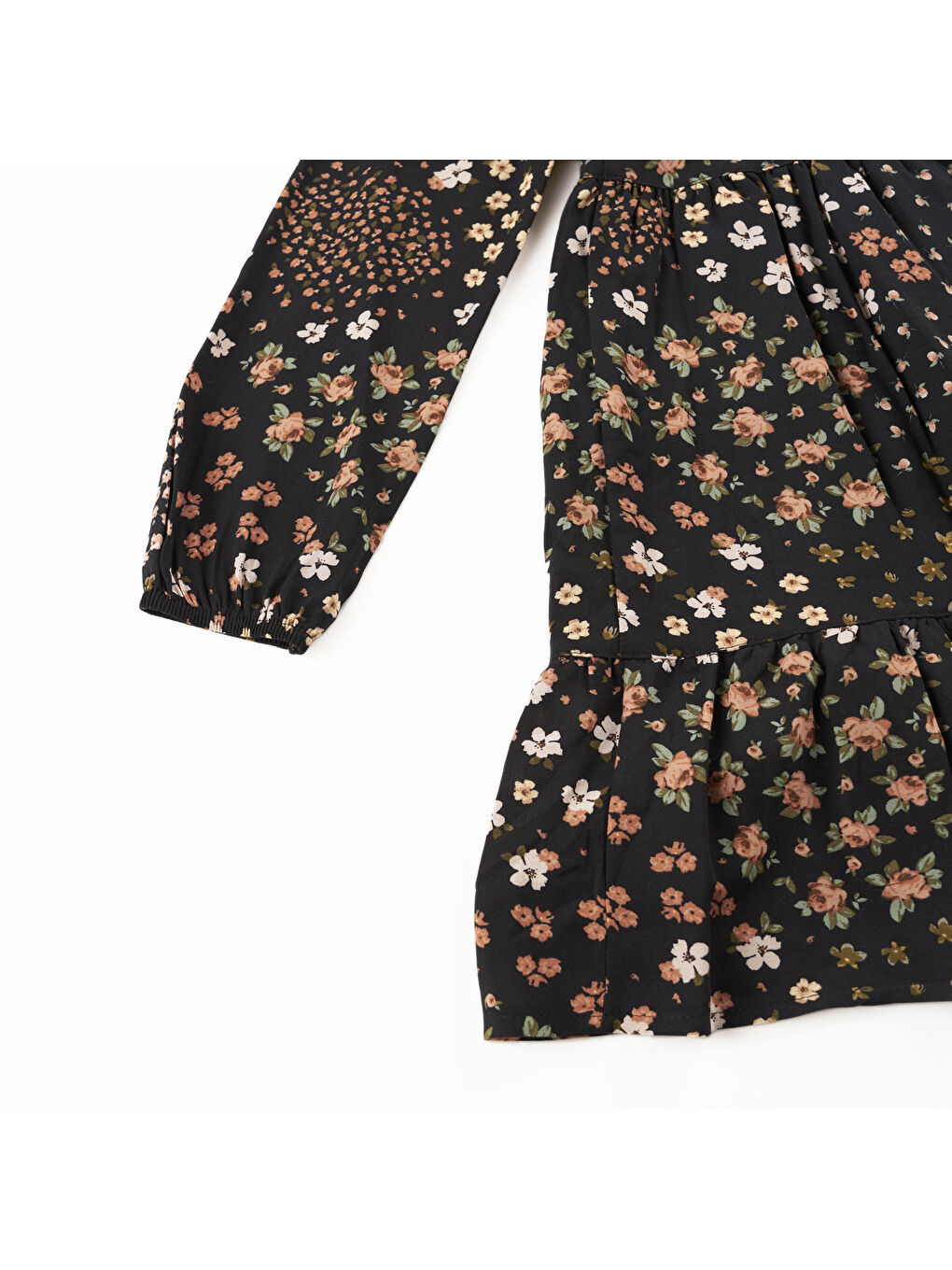 Siyah Kız Çocuk Çiçek Desenli Elbise-7