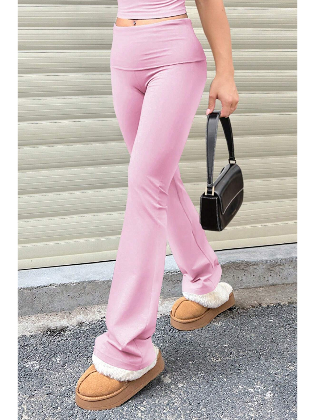 Pembe Kadın Pantolon Pamuklu Elastanlı Süprem Esnek İspanyol Paça Spor ve Günlük Pantolon SÜPREM-PANTOLON-1