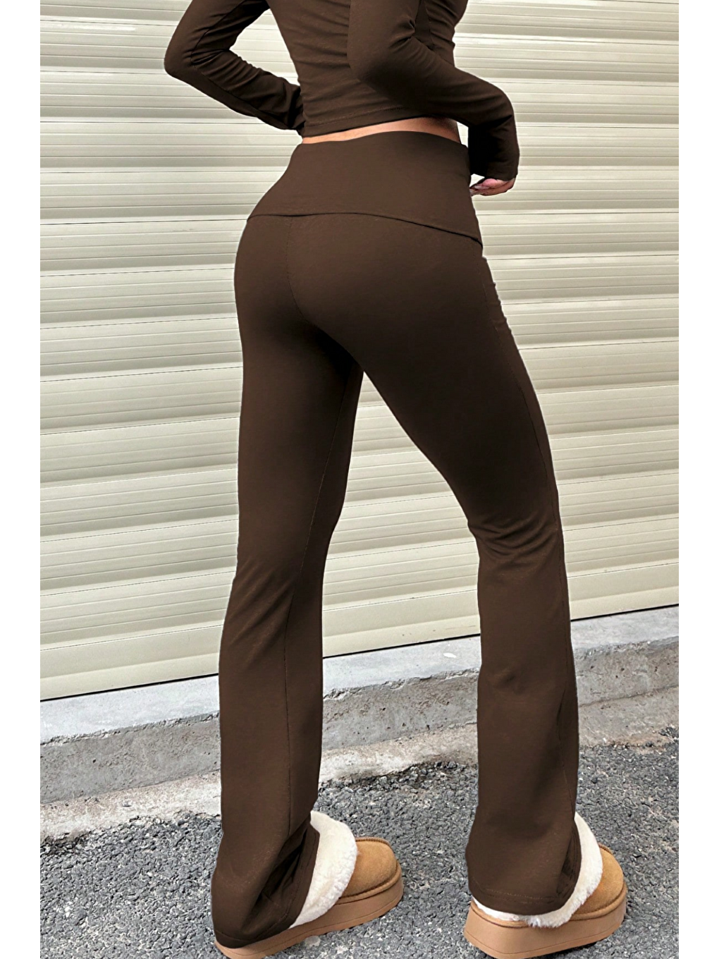 Kahverengi Kadın Pantolon Pamuklu Elastanlı Süprem Esnek İspanyol Paça Spor ve Günlük Pantolon SÜPREM-PANTOLON-2