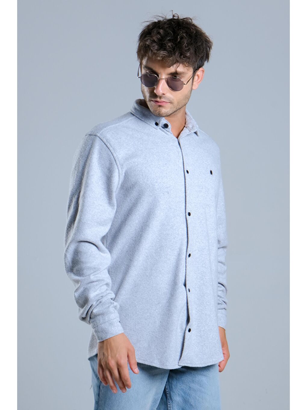 Gri Penye Dokuma Kışlık Gömlek MAR 4218-4