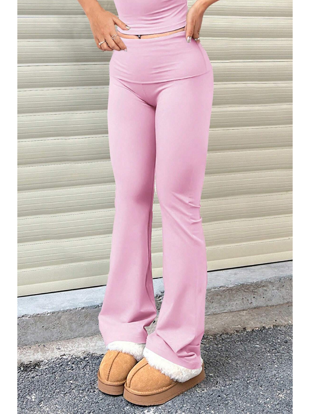 Pembe Kadın Pantolon Pamuklu Elastanlı Süprem Esnek İspanyol Paça Spor ve Günlük Pantolon SÜPREM-PANTOLON-3