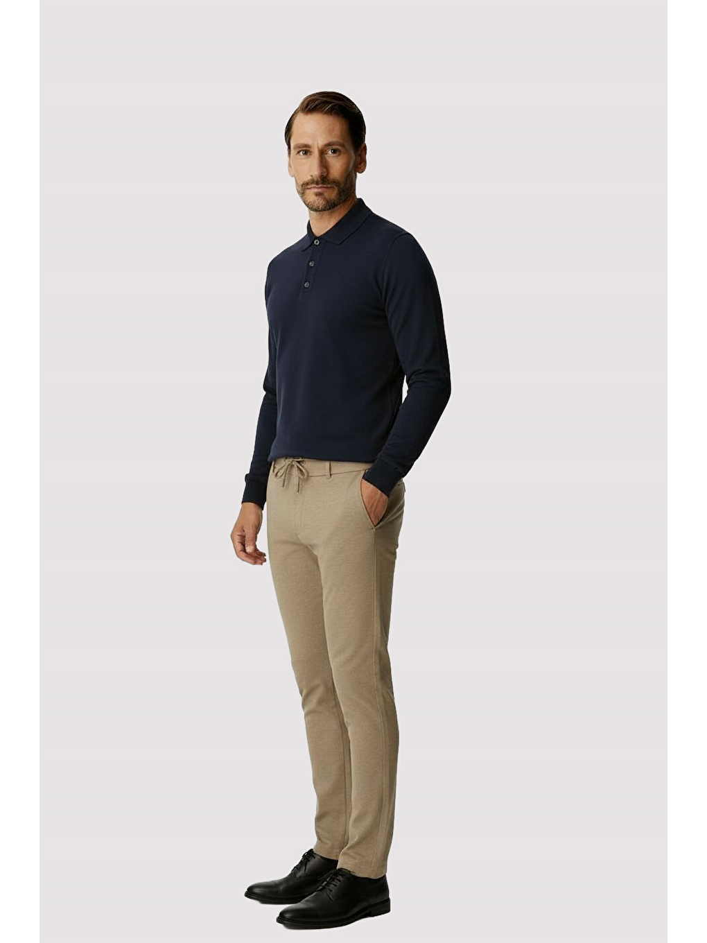 Bej Beli Lastikli İpli Erkek Pantolon – Konfor Kalıp-1