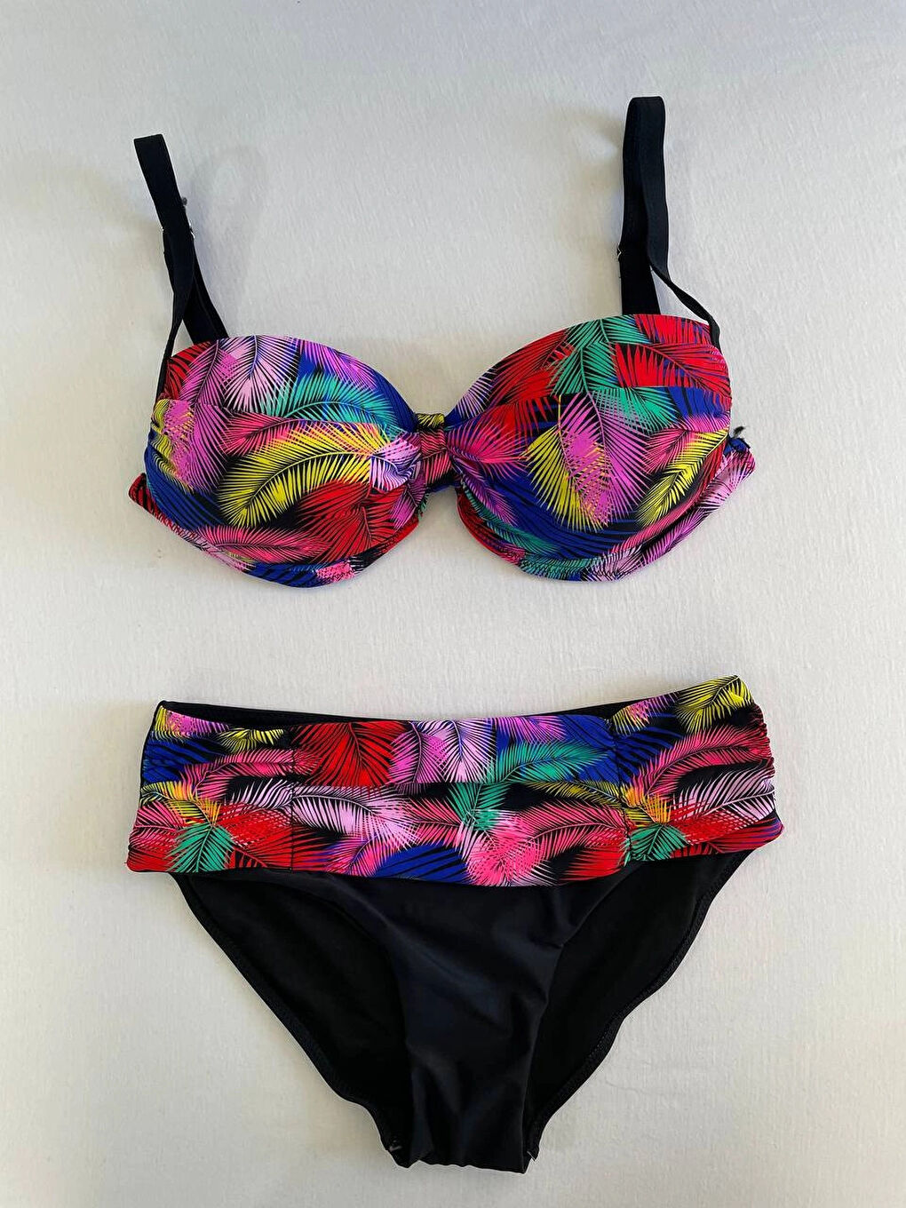 Kadın Siyah Sarı Kırmızı Çok Renk Desenli Astarlı Büyük Beden Bikini Takımı HZL25S-LC06-1