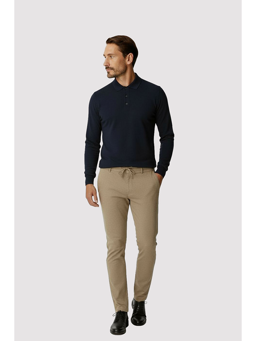 Bej Beli Lastikli İpli Erkek Pantolon – Konfor Kalıp-2