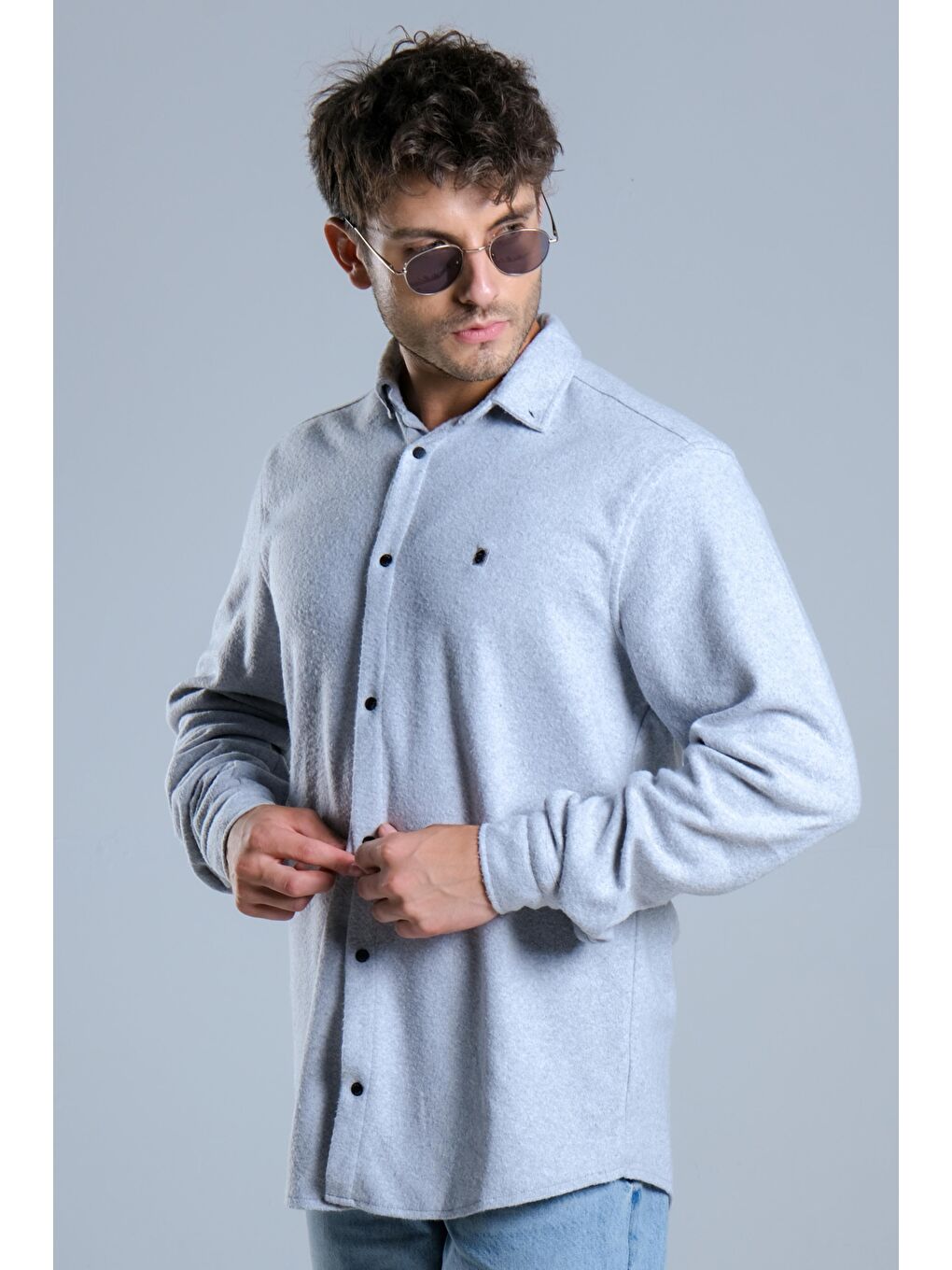 Gri Penye Dokuma Kışlık Gömlek MAR 4218-5
