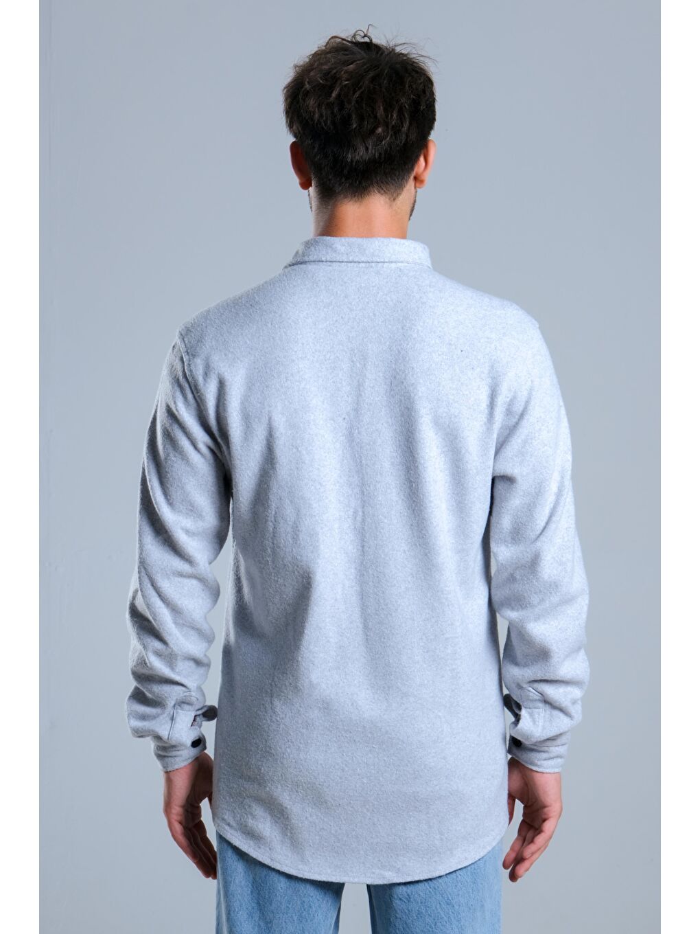 Gri Penye Dokuma Kışlık Gömlek MAR 4218-6