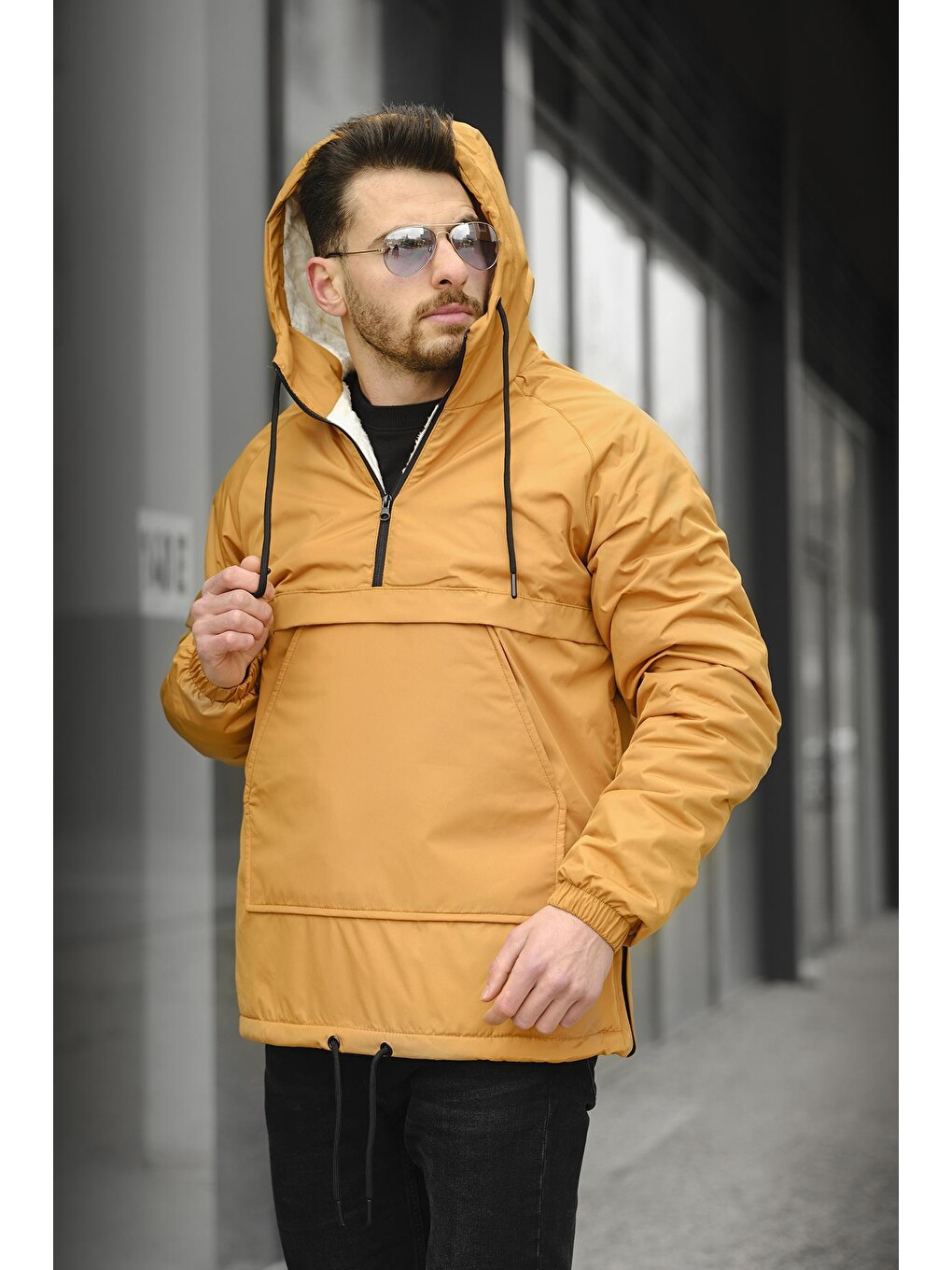 Kahverengi Dar Kesim Kürklü Suya Dayanıklı Kanguru Mont-3