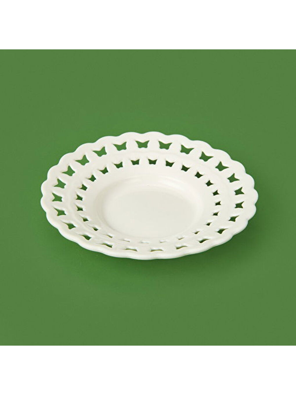 Dantel Kelebek Motifli Porselen Çay Tabağı - Beyaz