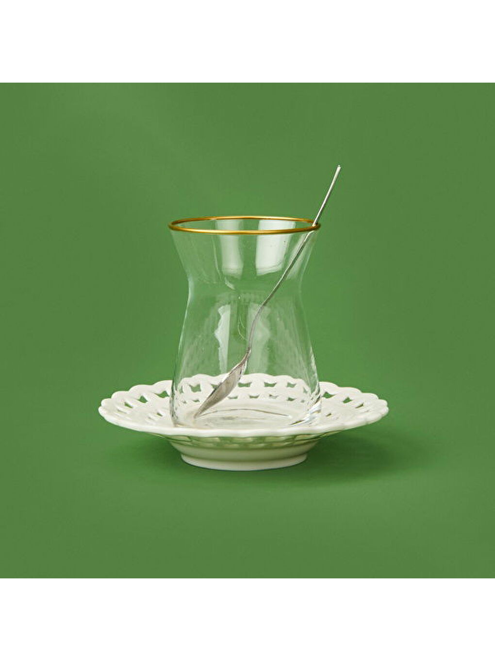 Dantel Kelebek Motifli Porselen Çay Tabağı - Beyaz-2