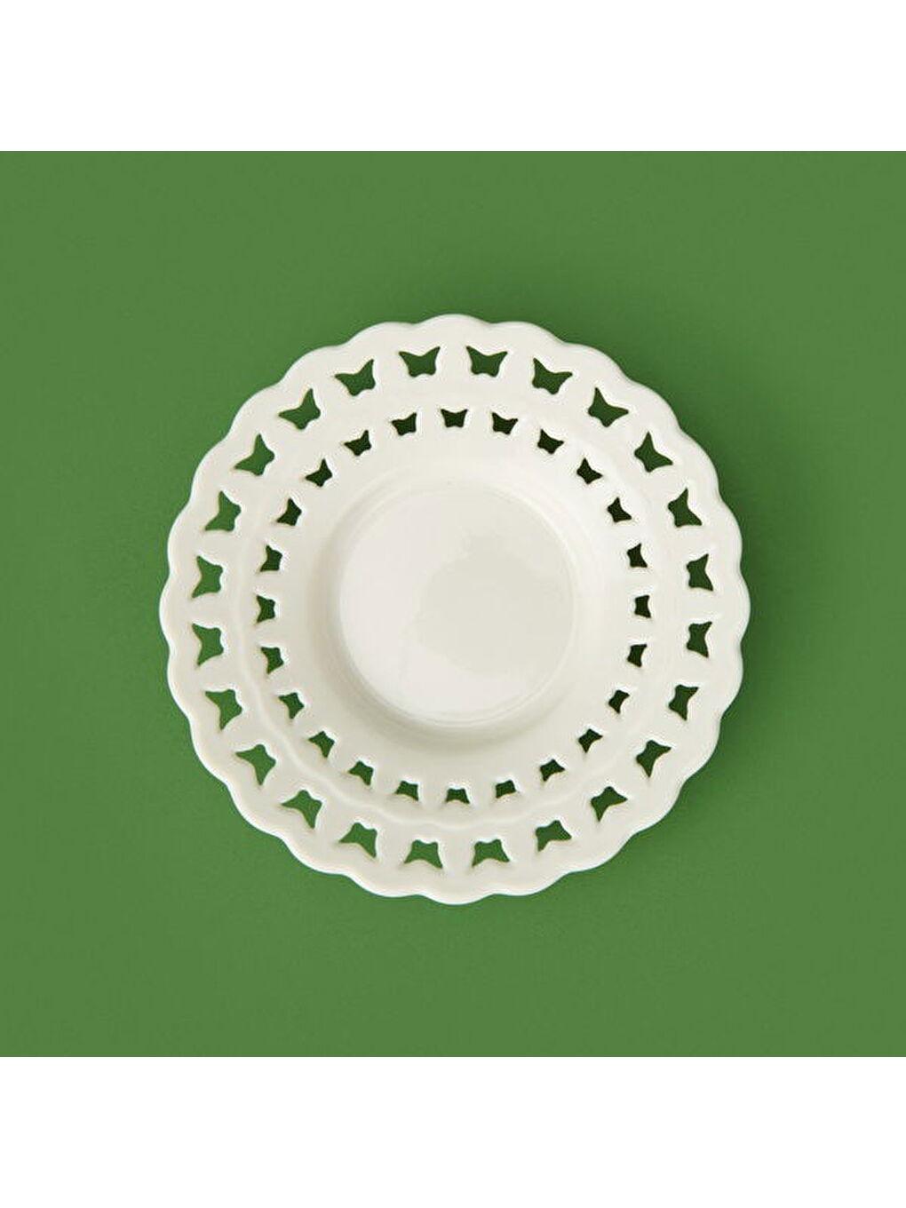 Dantel Kelebek Motifli Porselen Çay Tabağı - Beyaz-3