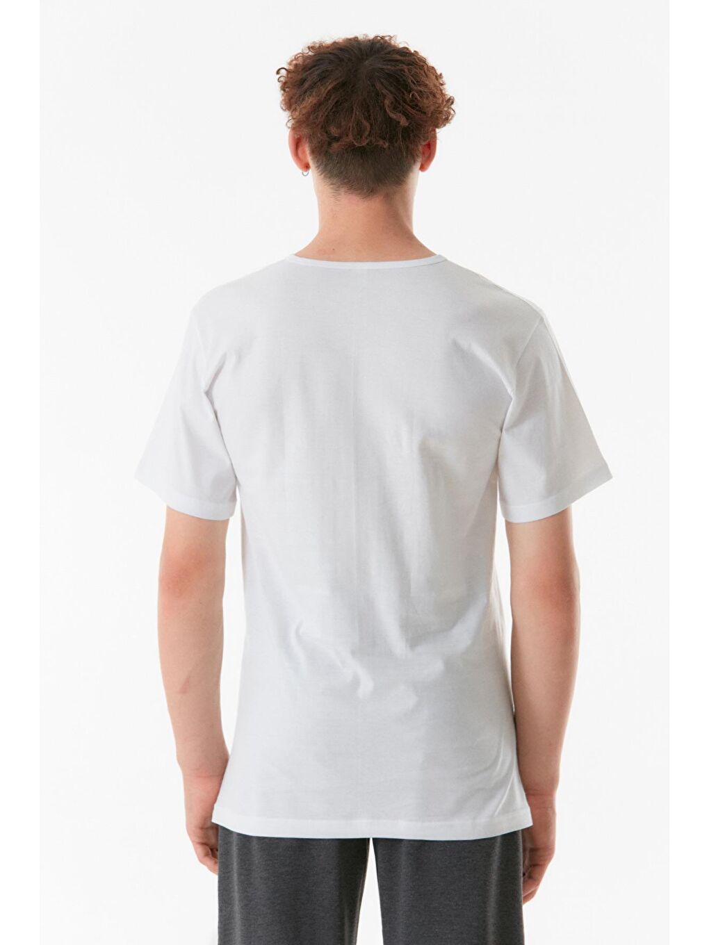 Beyaz Basic 2 Li V Yaka Tişört-1