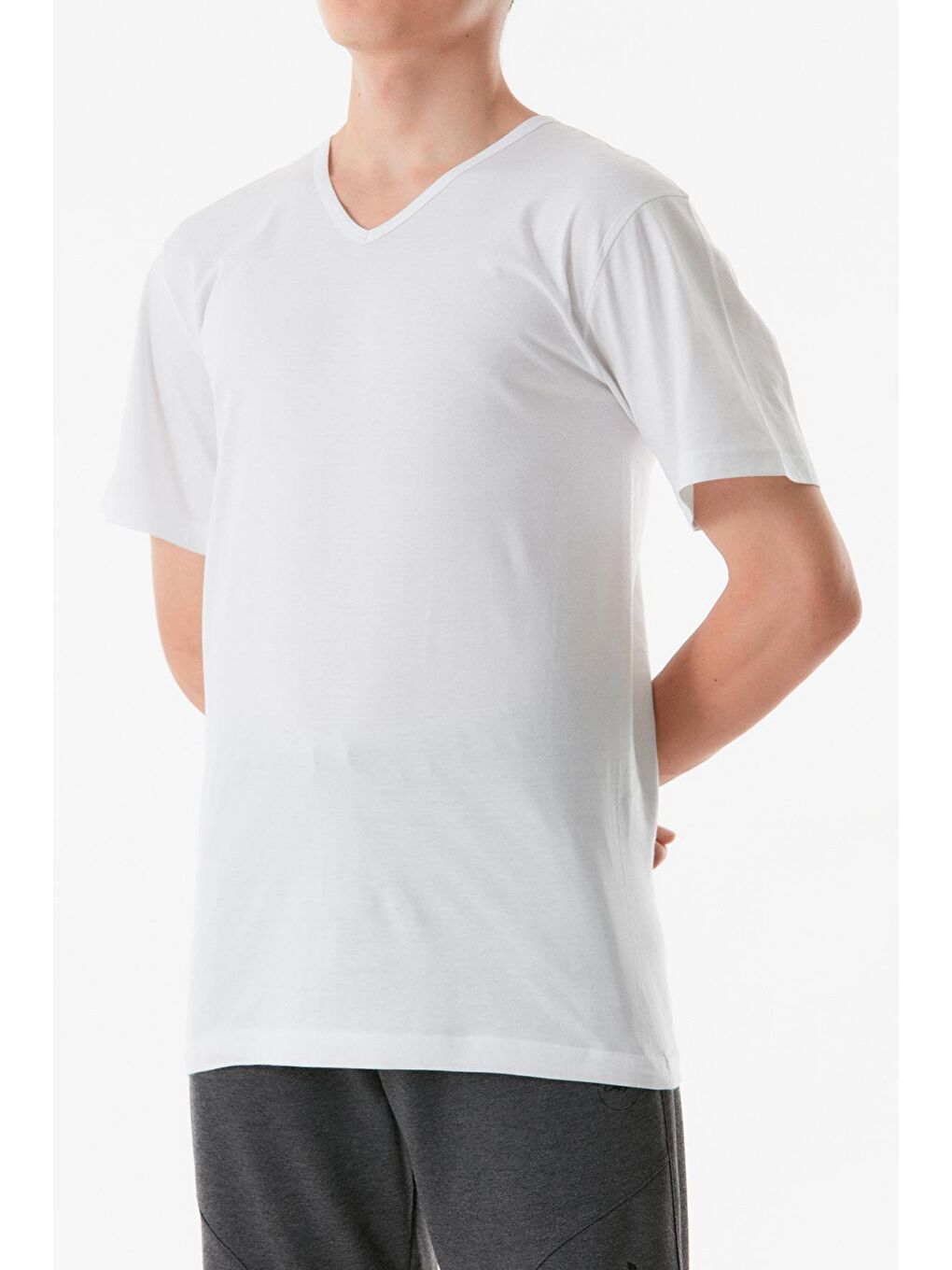 Beyaz Basic 2 Li V Yaka Tişört-2