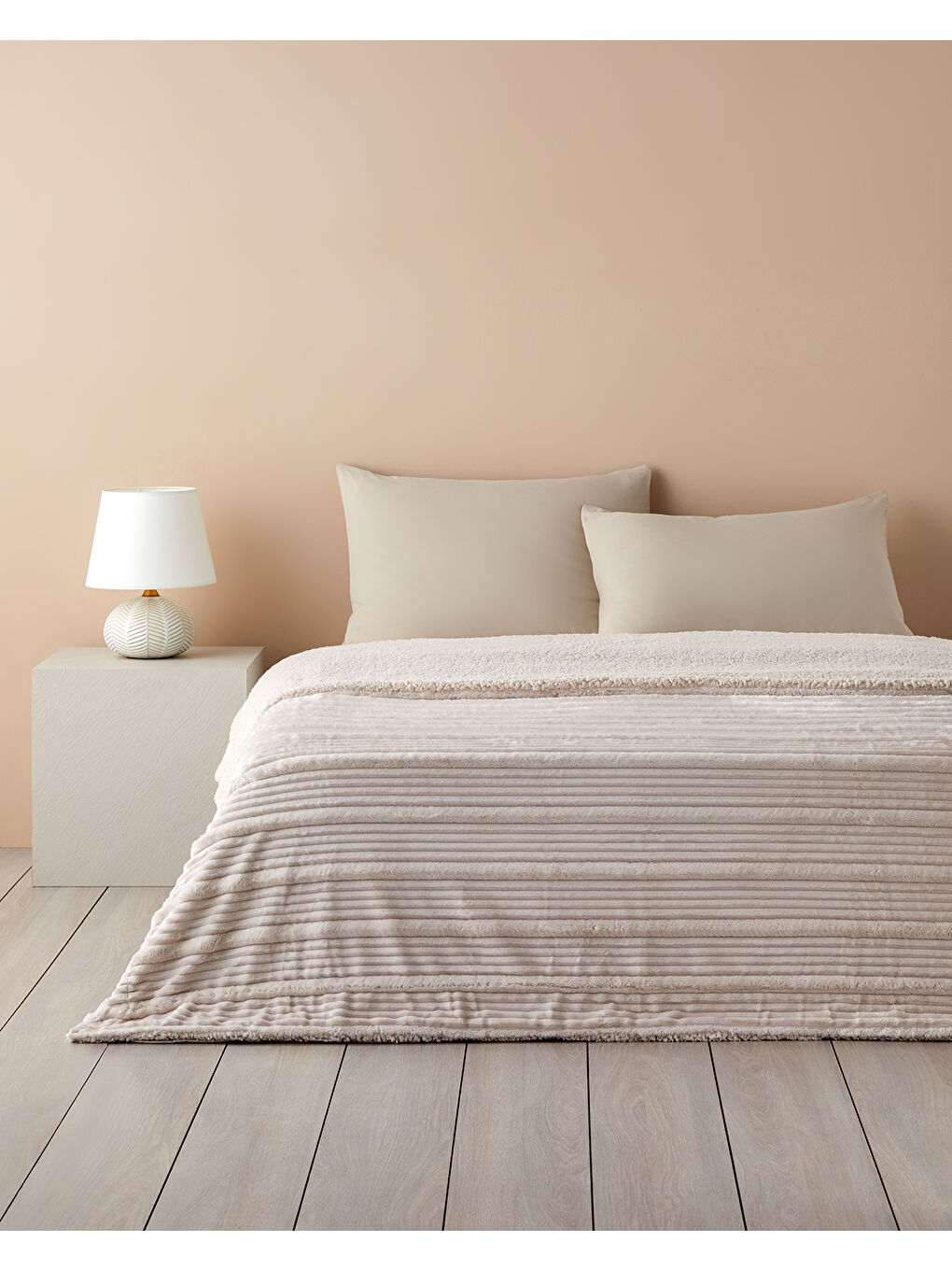Ekru Bright Line Sherpa Supersoft Çift Kişilik Battaniye 200x220 cm Krem