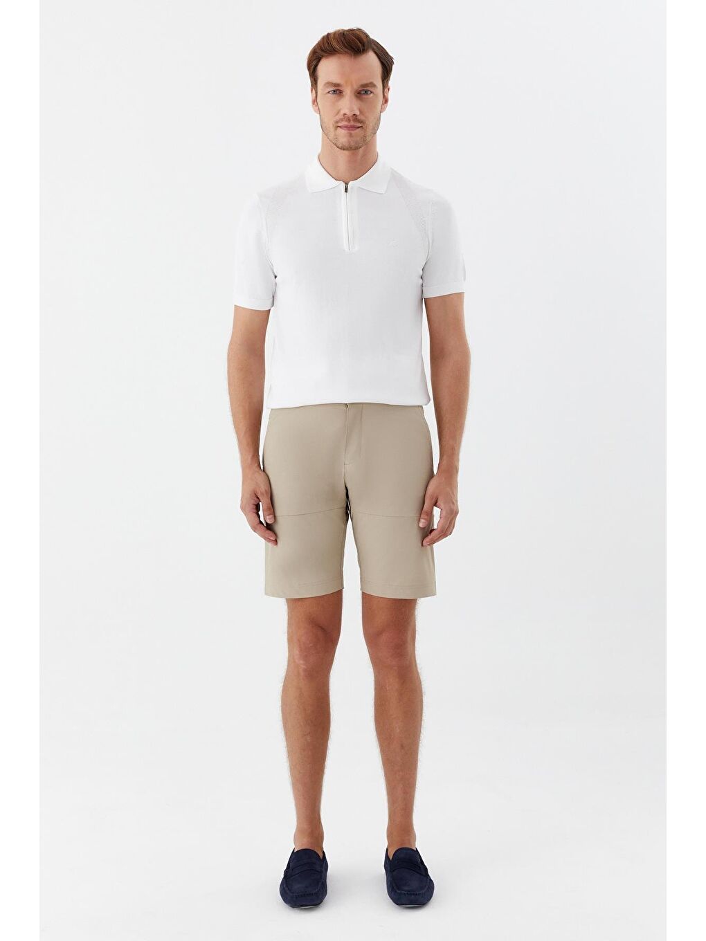 Erkek Bej Bermuda Şort – Regular Fit, Yan Cep Detaylı-1
