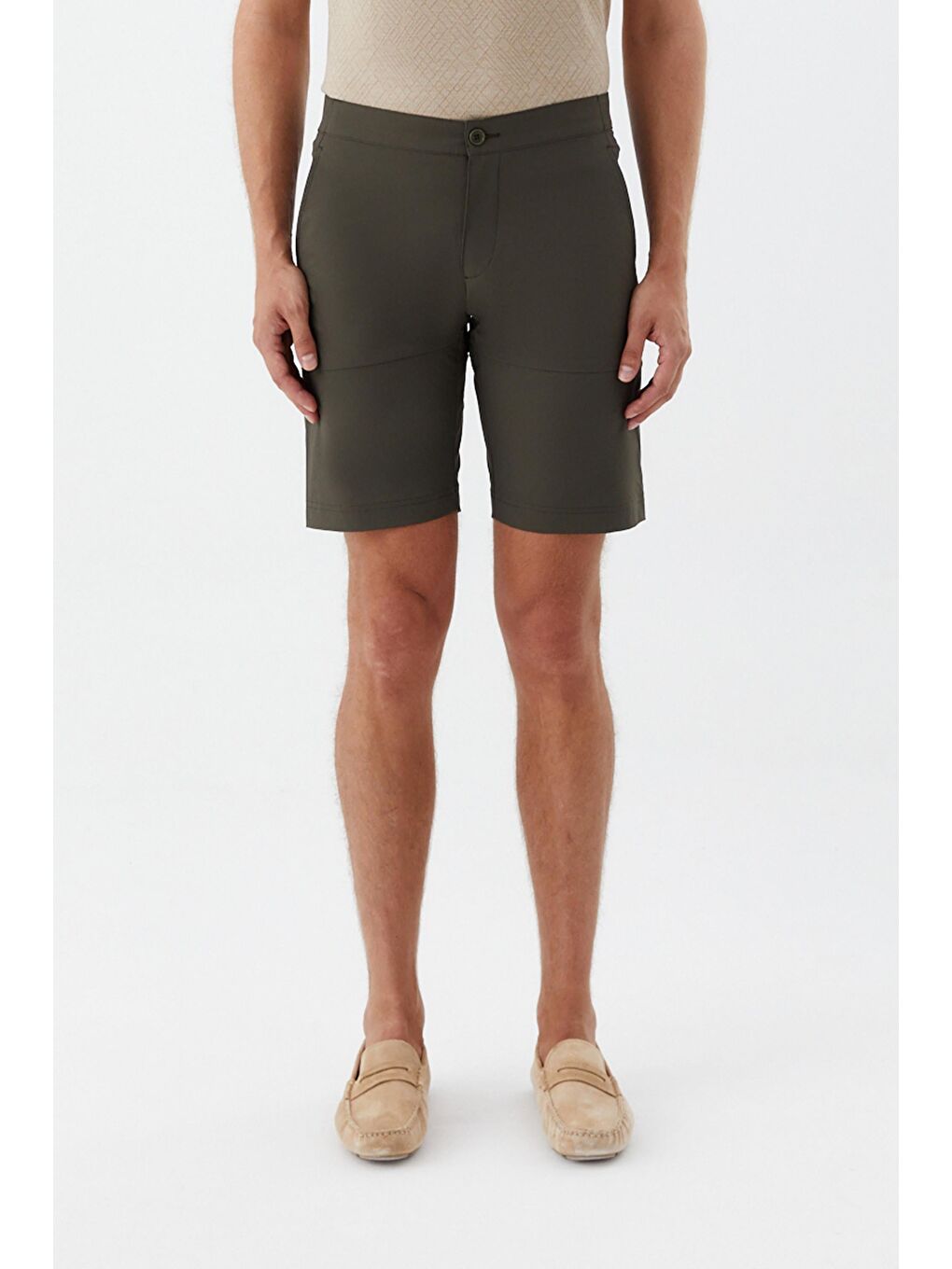 Erkek Haki Bermuda Şort – Kısa Boy, Yan Cep, Regular Fit
