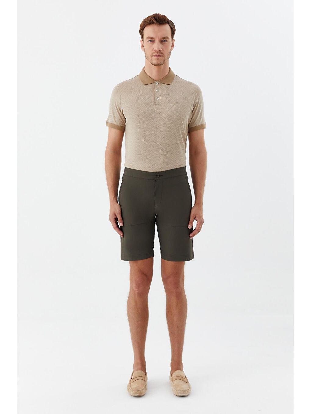 Erkek Haki Bermuda Şort – Kısa Boy, Yan Cep, Regular Fit-1