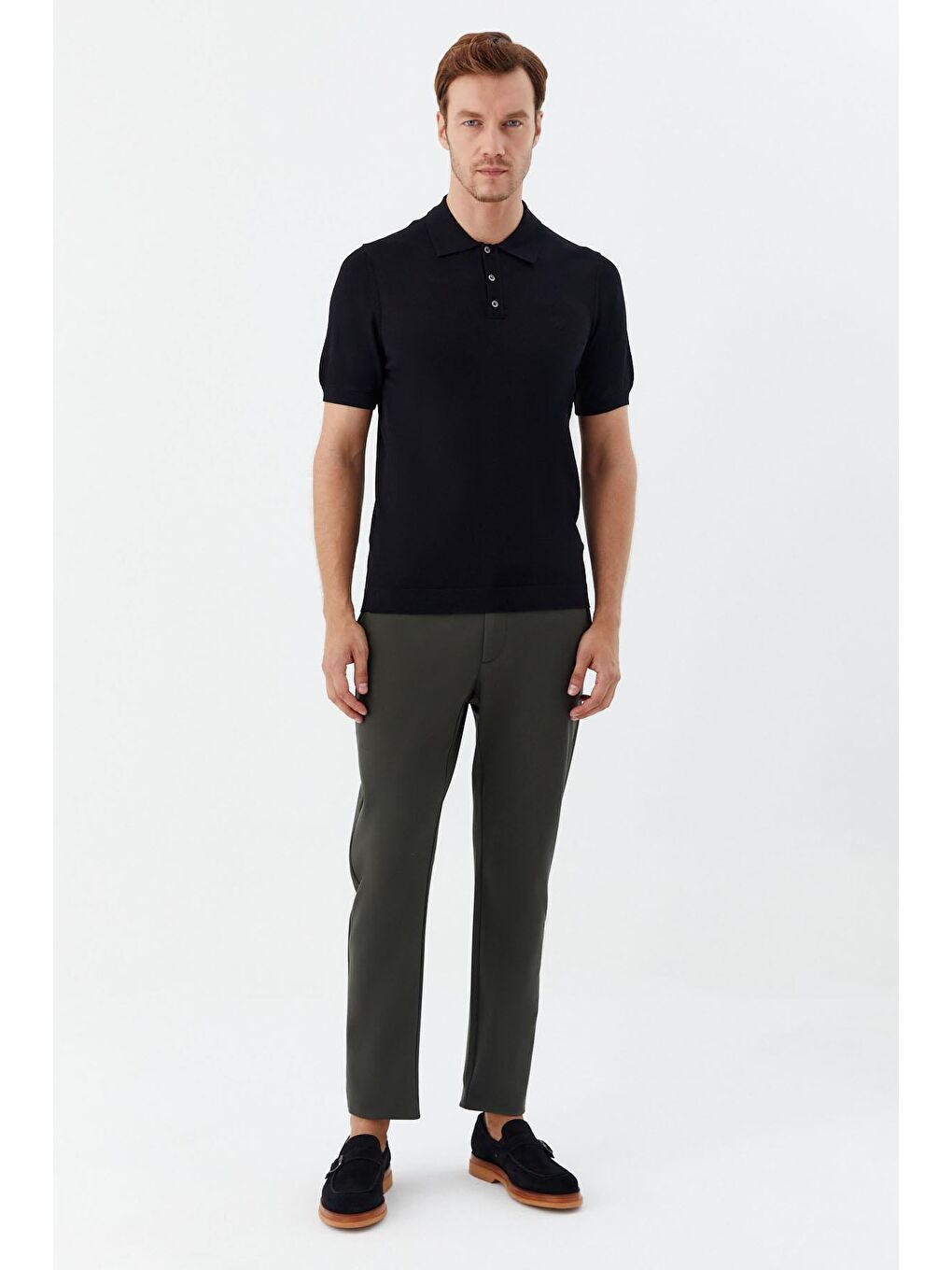 Erkek Siyah Normal Kesim Regular Fit Viskon Dokuma Triko Polo Yaka Tişört-1