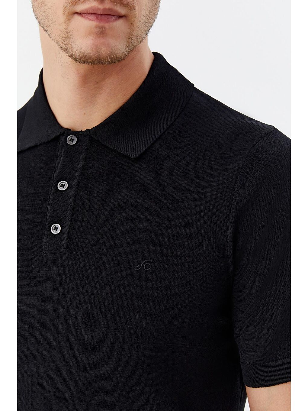 Erkek Siyah Normal Kesim Regular Fit Viskon Dokuma Triko Polo Yaka Tişört-2